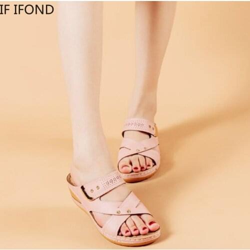 IF IFOND Womens Sandals 2021 Summer Fashion Platform Slides For Women Beach Comfortable Female Shoes Casual Sewing Slippers