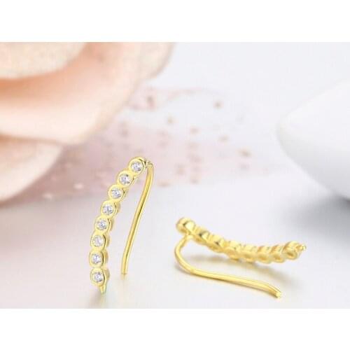 Cute 925 Sterling Silver CZ Bar Ear Climber Clip Stud Earrings For Women Girls Kids Jewelry Aretes Ear Jacket Kolczyki Oorbellen