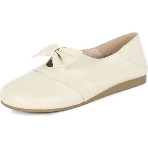 Women flats 2020 single oxford shoes fall Genuine Leather women shoes Slip On Round Toe Butterfly-knot soft Classics women shoes