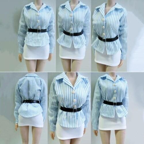 1:6 Scale Female Soldier Costume Professional Wear Striped Shirt Skirt Suit for 12 inch Action Figure Model Toy