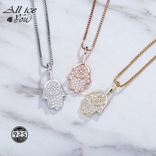 ALLICEONYOU New 925 Sterling Silver Palm Iced Out Cubic Zircon The Hand Pendant&Necklace Hip Hop Fashion Jewelry Women Gift