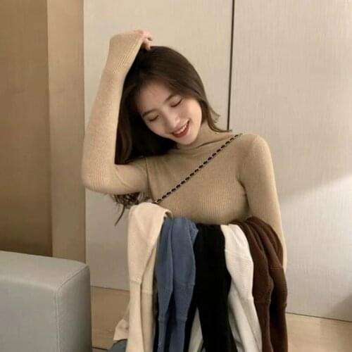 2021 Spring Winter Soft Sweater Women Knitted Ribbed Pullover Sweater Long Sleeve Turtleneck Slim Jumper Warm Pull Femme