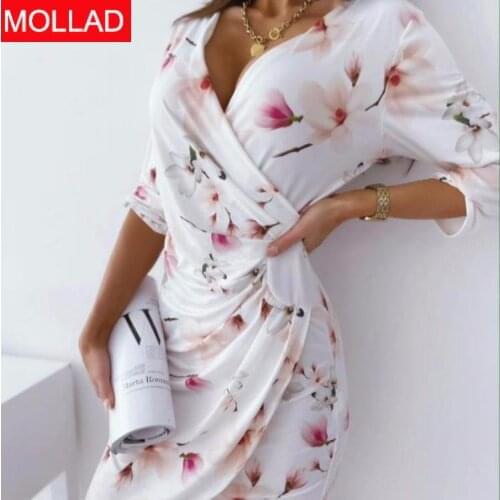 Hot 2021 Summer New Printed Slim Slimming V-Neckline Dress Women Summer Dresses