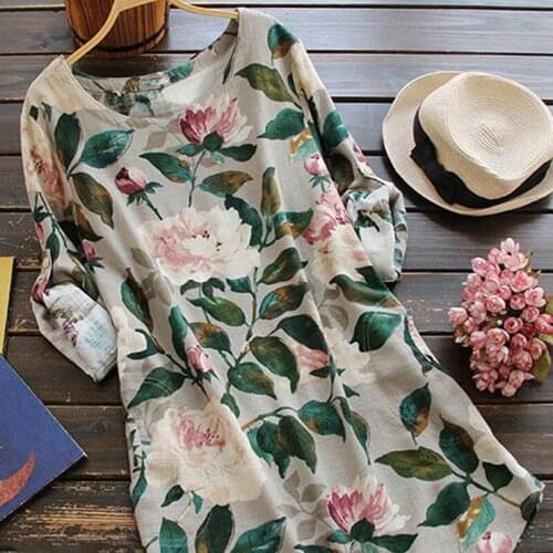 Women Round Collar Ruffled Dress Flower Print Half Sleeve Dress Autumn Slim Retro Dress