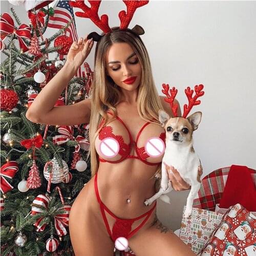 Women Sexy Lingerie Nightwear Sleepwear Sets Lace Floral Sleeveless Hollow Out V Neck Bra Top + G-String Panties Hot Exotic Set