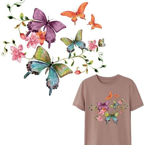1pc DIY Flower Butterfly Custom T-shirt Stickers A-level Appliques Washable Iron on Patch Heat Transfer Cloth Dress Accessories