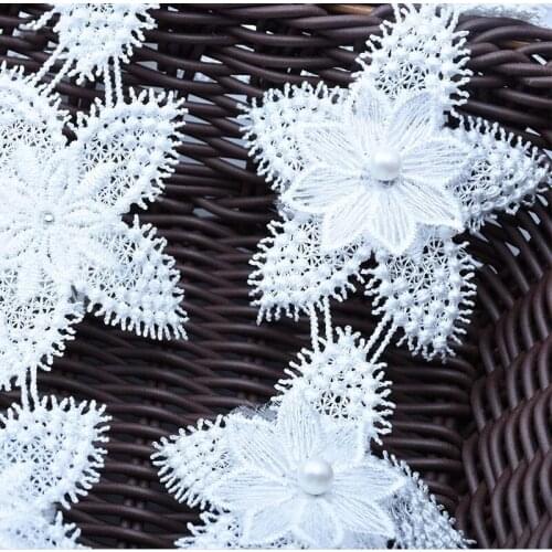 20Yards Red White Pearls Embroidered Lace Trim 75mm Ribbon Handmade DIY Sewing Accessories Craft For Costume Hat Garment Patches