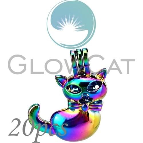 20x CC941 Rainbow Tie Cat Beads Cage Jewelry Making Essential Oil Diffuser Pearl Cage Locket Pendant