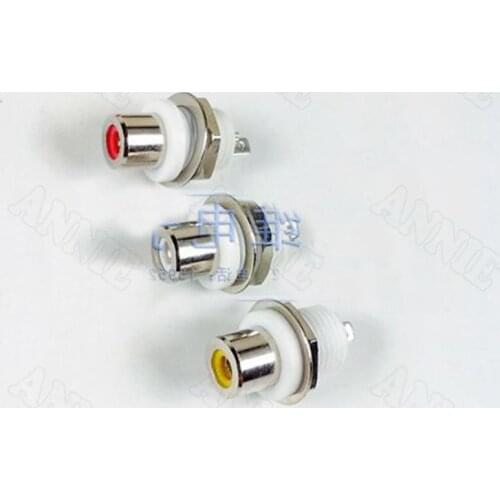 50pcs/lot Pure Copper RCA F Socket AV Audio Power Amplifier Plug Fancier Terminal In Red Yellow White