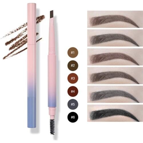 6 Colors Double-head Eyebrow Pencil Private Label Gradient Blue Pink Eyebrow Pen Waterproof Easy To Wear Makeup Cosmetic No Logo