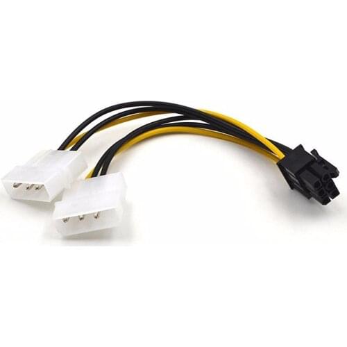 6 inch 2 x Molex 4 pin to 6-Pin PCI Express Video Card Pci-e ATX PSU Power Converter Cable - Molex to Pcie 6 pin Adapter