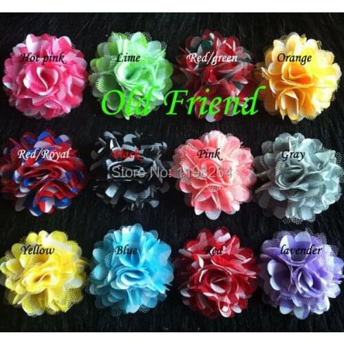 60pcs/lot 12 color, 2" Mini Chevron chiffon Mesh Flowers hair flower In stock free shipping