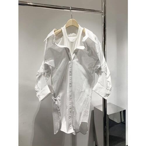 Aw King 21 spring contrast stitching fake two-piece shirt skirt pleated long sleeve letter embroidery dress