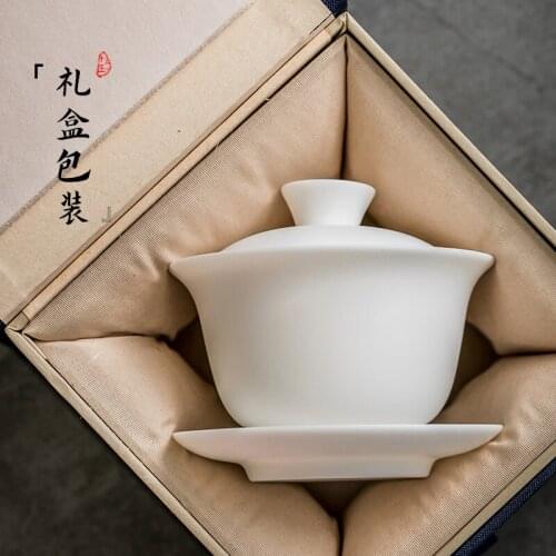 Dehua white porcelain only three tureen suet jade ceramic cups a single bowl with cover high-end tea sets tea