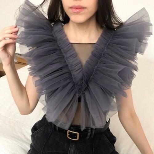 Блузка женская Ruffles V Neck Tulle Tops Sleeveless Tulle Top Women Party Ruffled Tulle Shirts For Girls