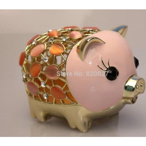 Big Pewter Pig Jewelry Box Pink Pig Shaped Treasure Keepsake box Pewter Pig Tinket Box 11*7.5*8 CM