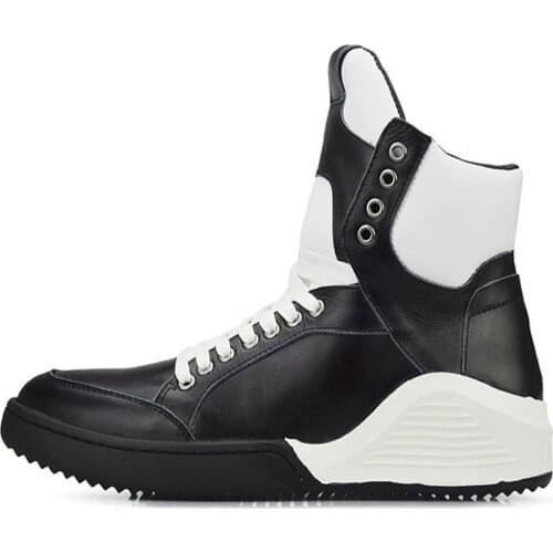 Mens Match Colors Genuine Leather Ankle Boots Lace Up Sneakers Skateboard Flats Shoes Combat Boys Korean Styles Punk Motorcyle