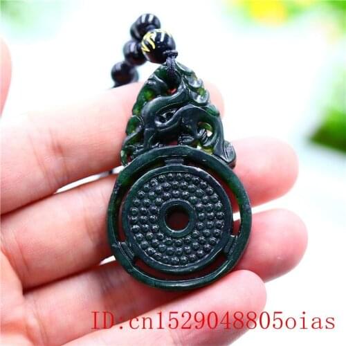 Black Green Jade Dragon Pendant Gifts Chinese Double-sided Natural Jewellery Necklace Carved Fashion Amulet Charm