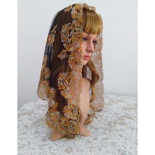 Color on Black Spanish Lace Mantilla Veil ,Catholic Chapel Lace Veil Mantilla ,Wedding Lace Veil