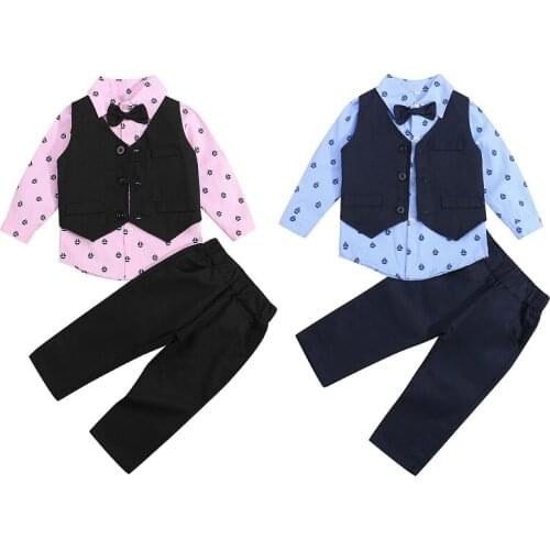 3Pcs Boys Gentleman Clothes Sets Kids Lapel Long Sleeve Shirts + Waistcoat + Pants Outfit 2021 Autumn Baby Clothing 0-5Y
