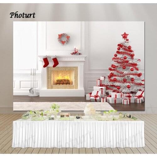 PHOTURT Christmas Backdrop Festival Photography Banner Gift Tree Photo Background Fireplace Socks Vinyl Polyester Decorate Props