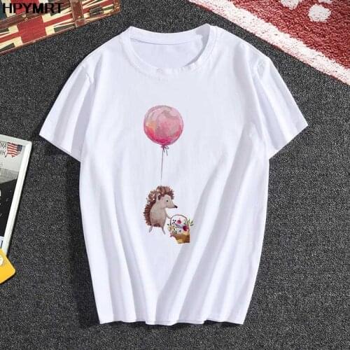 Summer Hedgehog balloon Print Clothing T shirt Women Short Sleeve Cartoon Fashion Harajuku Tee Tshirt Female Graphic T-shirt Top