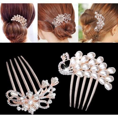Pearl Rhinestones Wedding Hair Comb For Women Crystal Hair Jewelry Handmade Bride Headdress Hair Accessories 8C1022