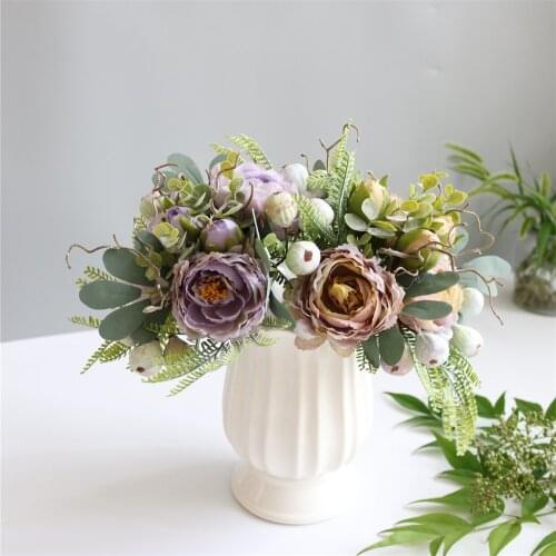 Fake Flowers Beautiful Peony Bouquet for Bride Wedding Decor Silk Artificial Flowers Home Hotel Living Room DIY Table Decoration