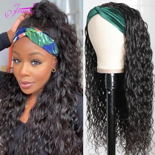 Scarf 100% Human Hair Headband Wig Water Wave Top Quality Cheap Virgin Human Hair Wigs for Women No Glue 8-30inch Wet And Wavy
