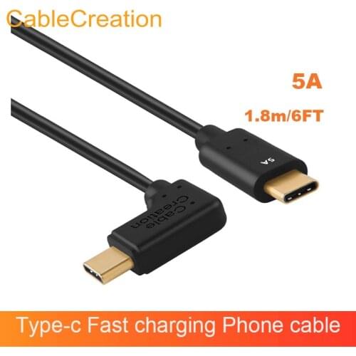 USB Type C Cable(5A), CableCreation USB C to Left Angle USB C Fast Charging Cable, Support 100W Power Delivery, 6 Feet/1.8M
