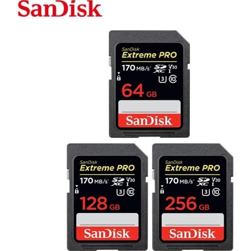 100% Original SanDisk Extreme PRO Read Speed 170MB/S Storage 64GB 128GB 256GB V30 UHS-I SD Memory Card For Full HD Cameras