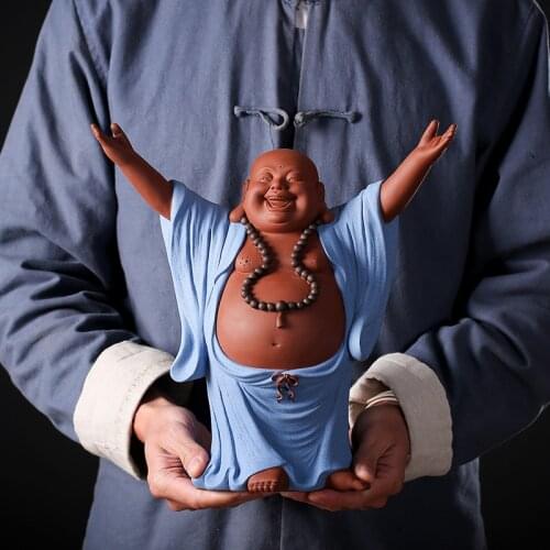 Ceramic Maitreya Buddha Decorative Statue Zisha Big-bellied Laughing Buddha Lucky Decoration Home decoration crafts