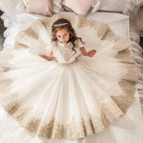 Big Bow Lace Flower Girl Dresses Ankle Length Girls Pageant Dresses First Communion Dresses Wedding Party Dress