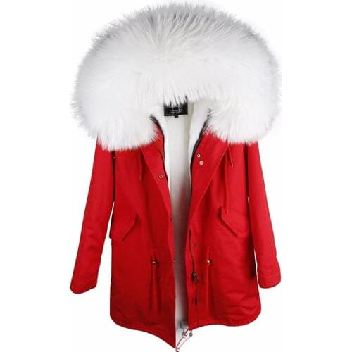 Maomaokong 2020 new womens Oversized Raccoon fur collar hooded long faux fur lining winter jacket