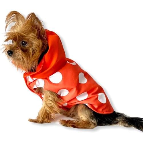 Mega Dots Orange Raincoat With Hood, Dog Raincoat, Dog Clothes, Pet Clothes