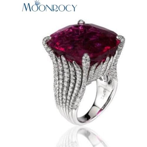 MOONROCY CZ Red Crystal Rings Silver Color Geometry Party Wedding Ring for Women Girls Vintage Gift Drop Jewelry Wholesale