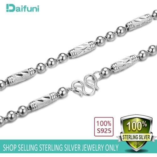 2020 100% S925 Sterling Silver Men Jewelry 3-6 MM Width Beaded Strand Necklace European Fashion Man Dubai Boss Chain Necklace