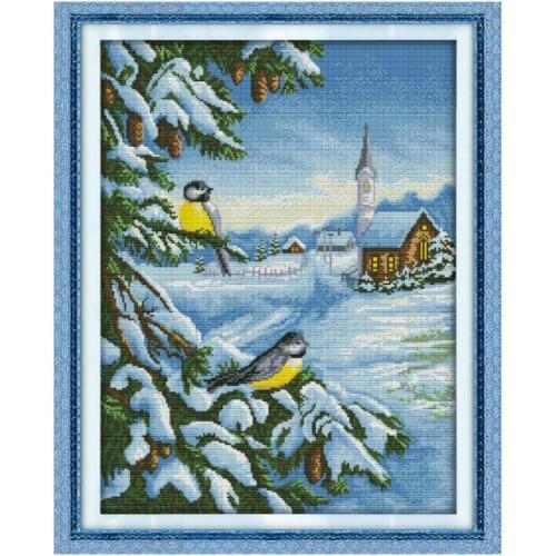 Snow bird cross stitch kit 14ct 11ct pre stamped canvas cross stitching animal lover embroidery DIY handmade needlework