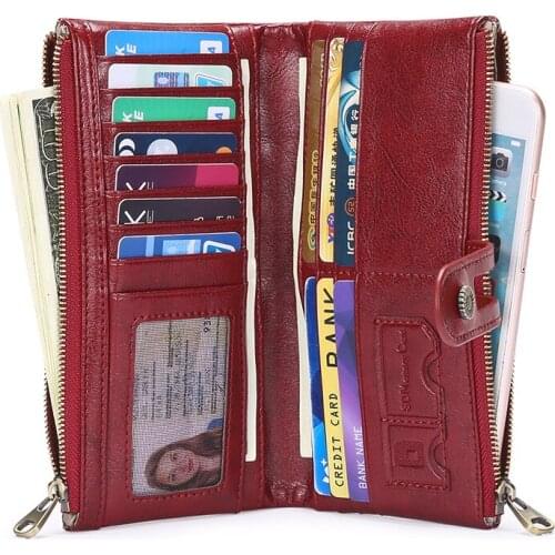 Genuine Leather RFID Blocking Wallet Zipper Long Purse Passport Cover For Women Card Holder Purse Multi-function Bulk Wallets