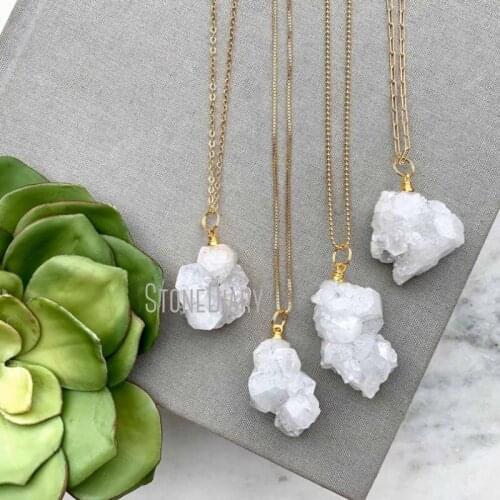 NM36602 Raw Crystal Cluster Pendant Clear Quartz Necklace Gold Filled Chain Rough Crystal Charm Necklace Girlfriend Gift
