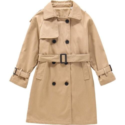 Teenage Trench Coats For Girls Windbreaker Sprin Autumn Long Khaki Cotton Coat Children Clothing Kids Clothes School Outfits
