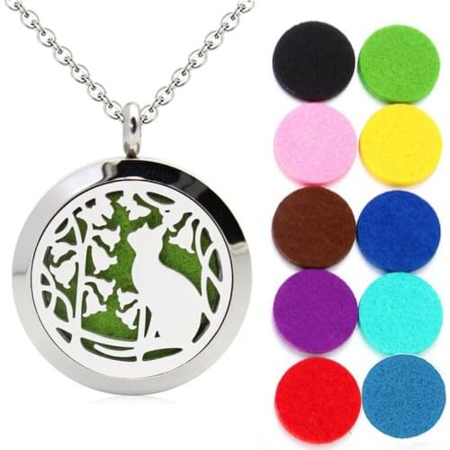 Stainless Steel Diffuser Necklace Pendants Jewelry Making Cat Dog 25mm Essential Oil Aromatherapy Perfume Locket With 10pcs Pads