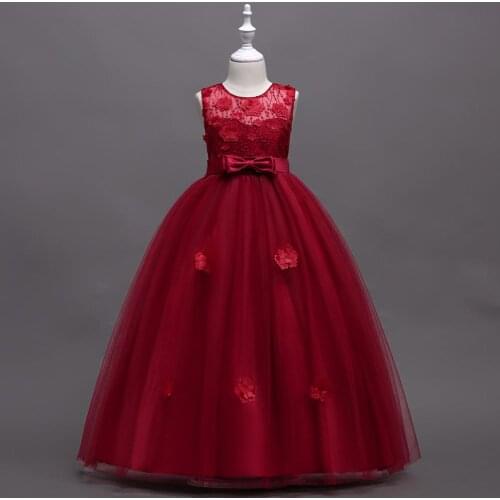 Drop Ship Children princess dress girls wedding dress Floor Length Lace Stitching Tulle Flowers Flowers Valentines Day Wear