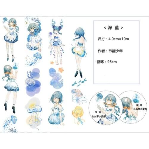 Blue Sea Girl Washi Tapes Bullet Journal Masking Tape Adhesive Tape DIY Scrapbooking Washi Stickers