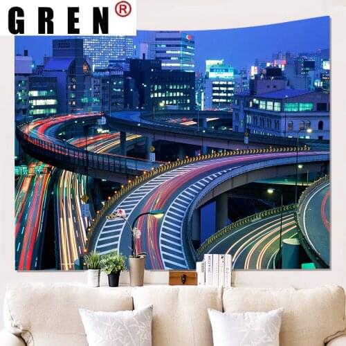 GREN Modern City Skyscrapers Road Tapestry Hanging Rugs Background Cloth Beach Mat Blanket Art Bedroom Living Home Decor