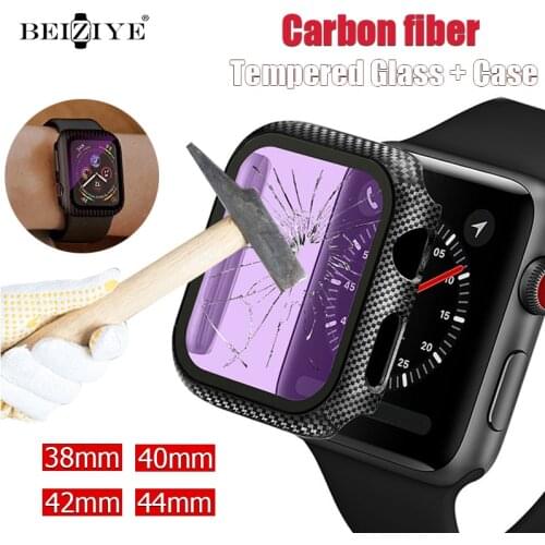 Glass+Cover For Apple watch Case iWatch 38mm 42mm Carbon Fiber Bumper+Screen Protector for Apple Watch series 6 5 4 3 44mm 40mm