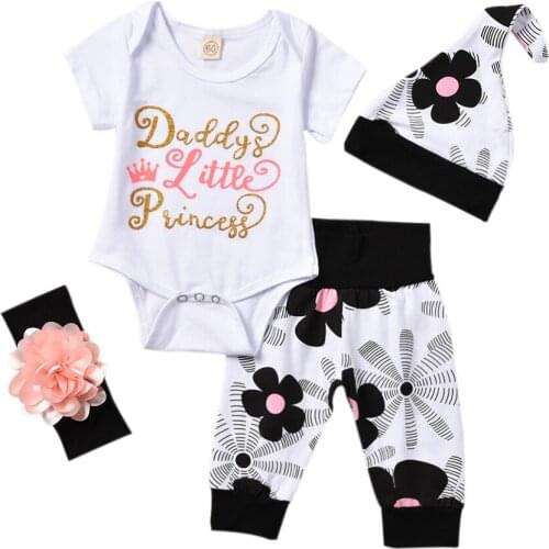Newborn Baby Girls Tops Romper Floral Pants Headband Outfits Set Clothes