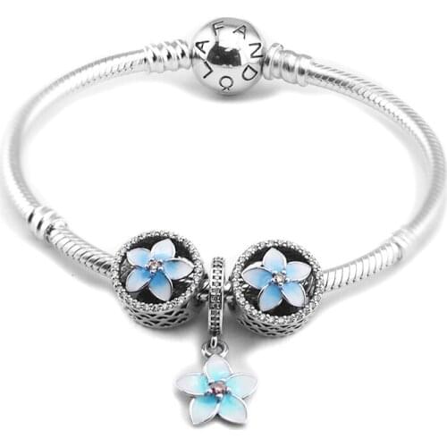 Around Bracelets with 3pcs Beads Charms in set 100% 925 Sterling-Silver-Jewelry Free Shipping