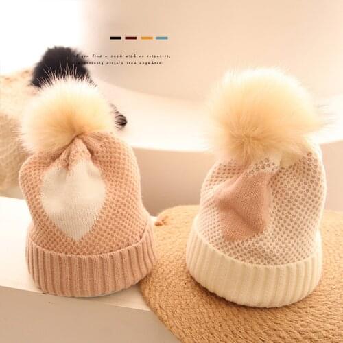 Toddler Girls Fleece Lined Knit Kids Hat,Kids Woolen Hat Loving Heart Knitted Hat Beanie for Autumn Winter