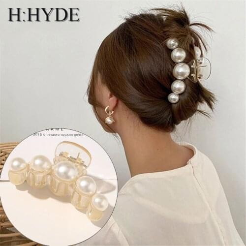 H:HYDE New Hyperbole Fashion Girl Pearl Hair Claw Clip Rhinestone Headwear Styling Barrettes For Women Hair Clips Hair Accessory
